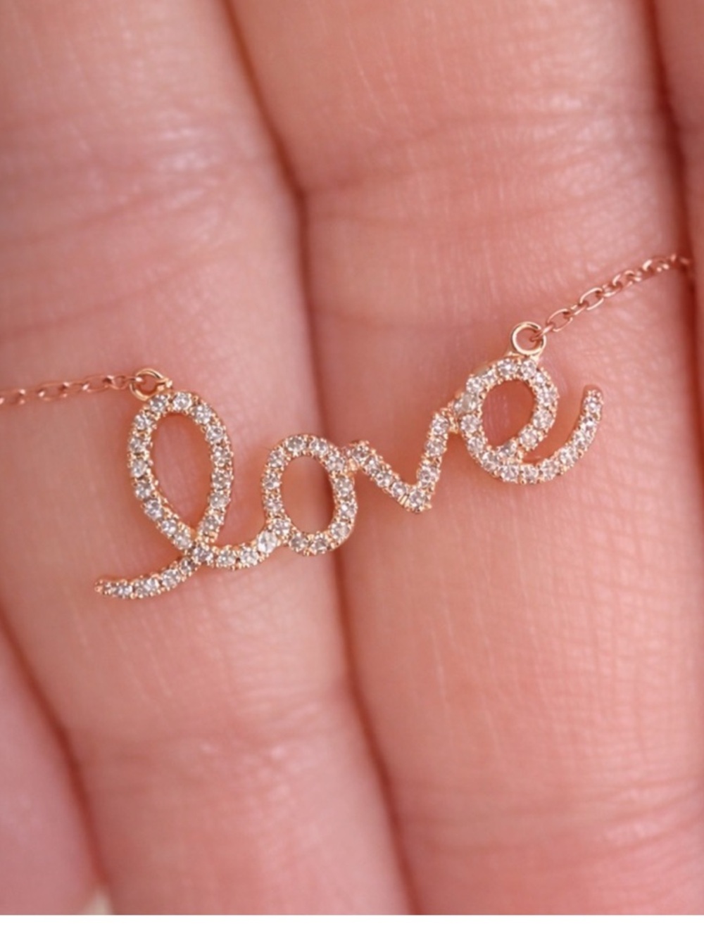 14K Rose Gold 'Love' Diamond Script Necklace - Dainty Women's Jewelry